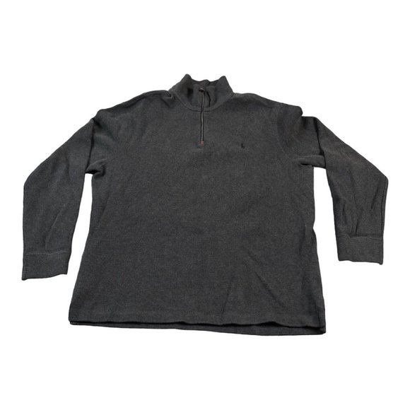 VTG Polo Ralph Lauren Sweater Men's Large Dark Gray Mock Neck Quarter Preppy - Picture 1 of 10